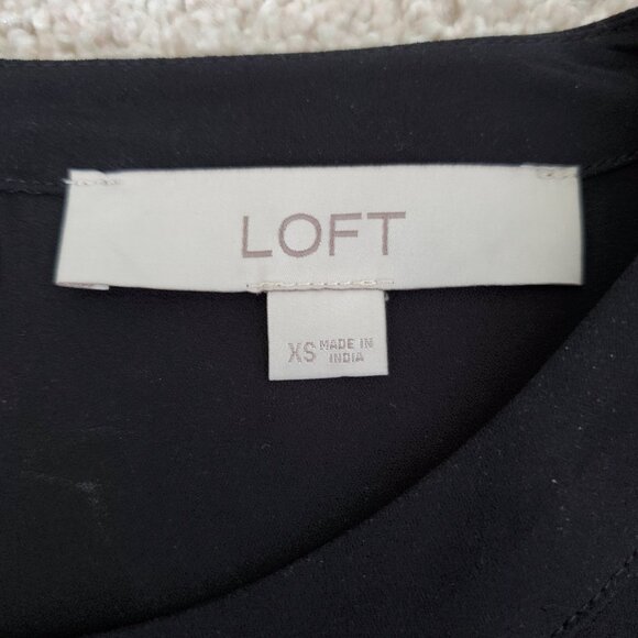 Loft Black Dressy Blouse with mixed Media Sheer/Lace/Velvet Sleeves Size XS - Picture 6 of 8